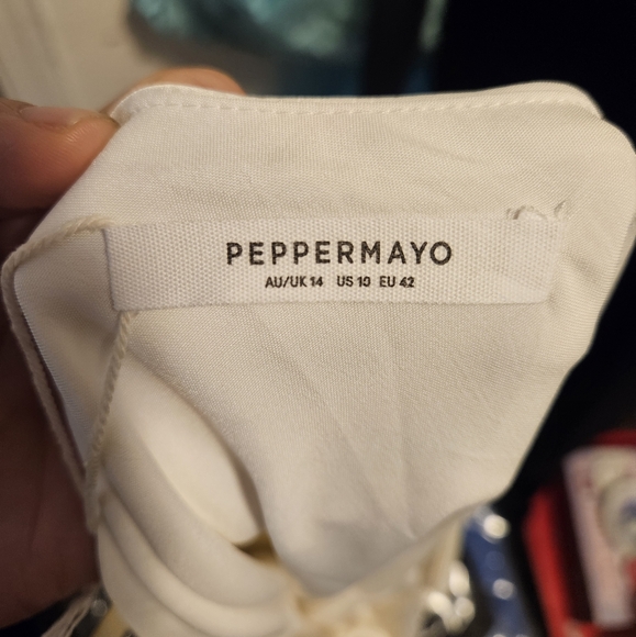 Peppermayo Ezra Satin‎ Mini Dress White Us Size 10 Open Back Halter Top - Picture 8 of 9